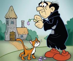 yapboz Kötü büyücü Gargamel ve onun kedisi Azman, Şirinler düşmanları